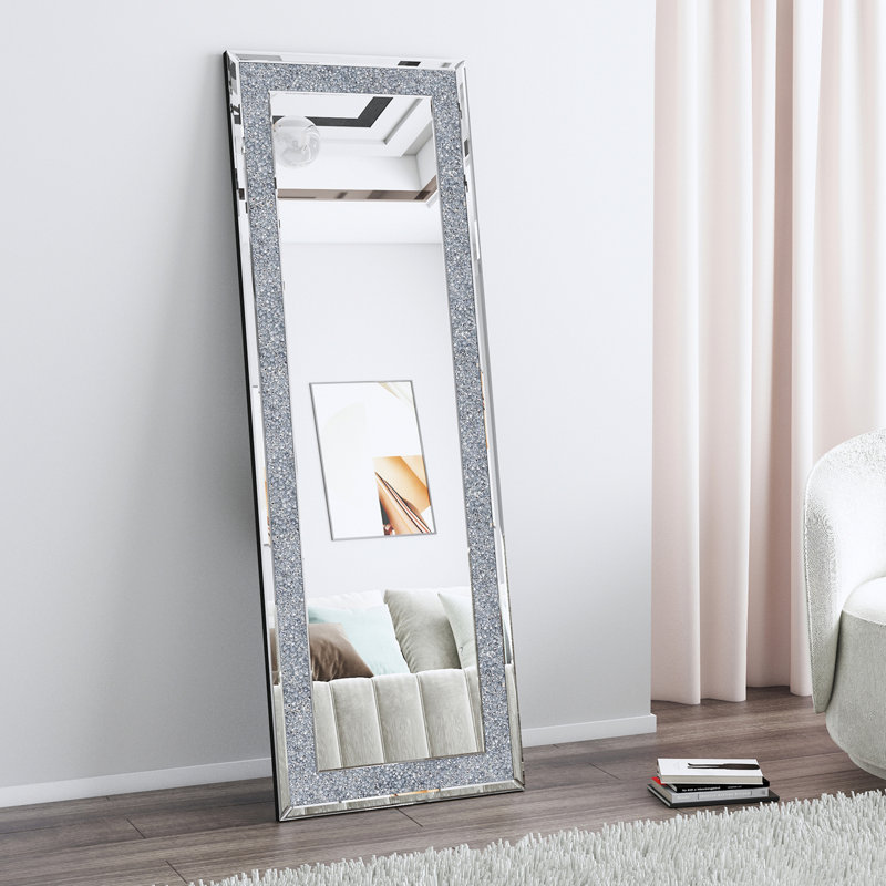 Everly Quinn Casmer Diamond Floor Mirror 22" Wide with Stand & Reviews